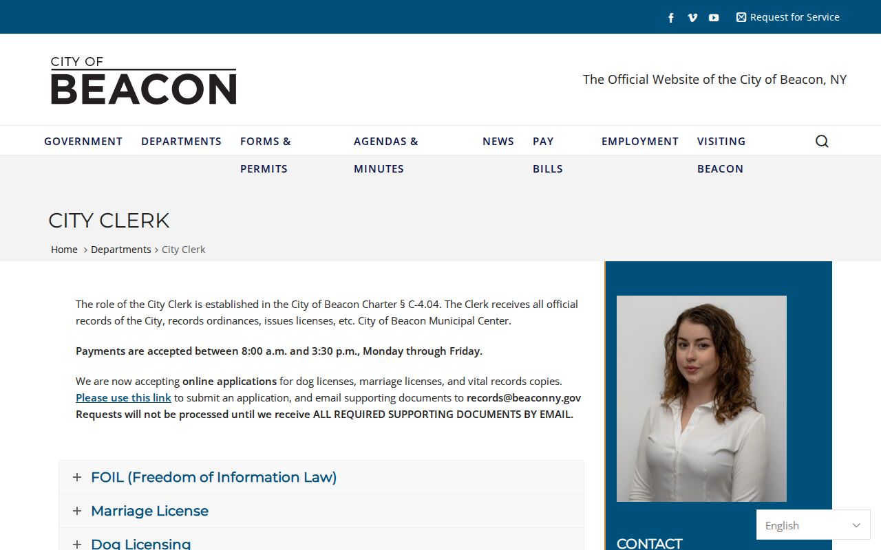 Dutchess County residents directory Beacon City Clerk records page