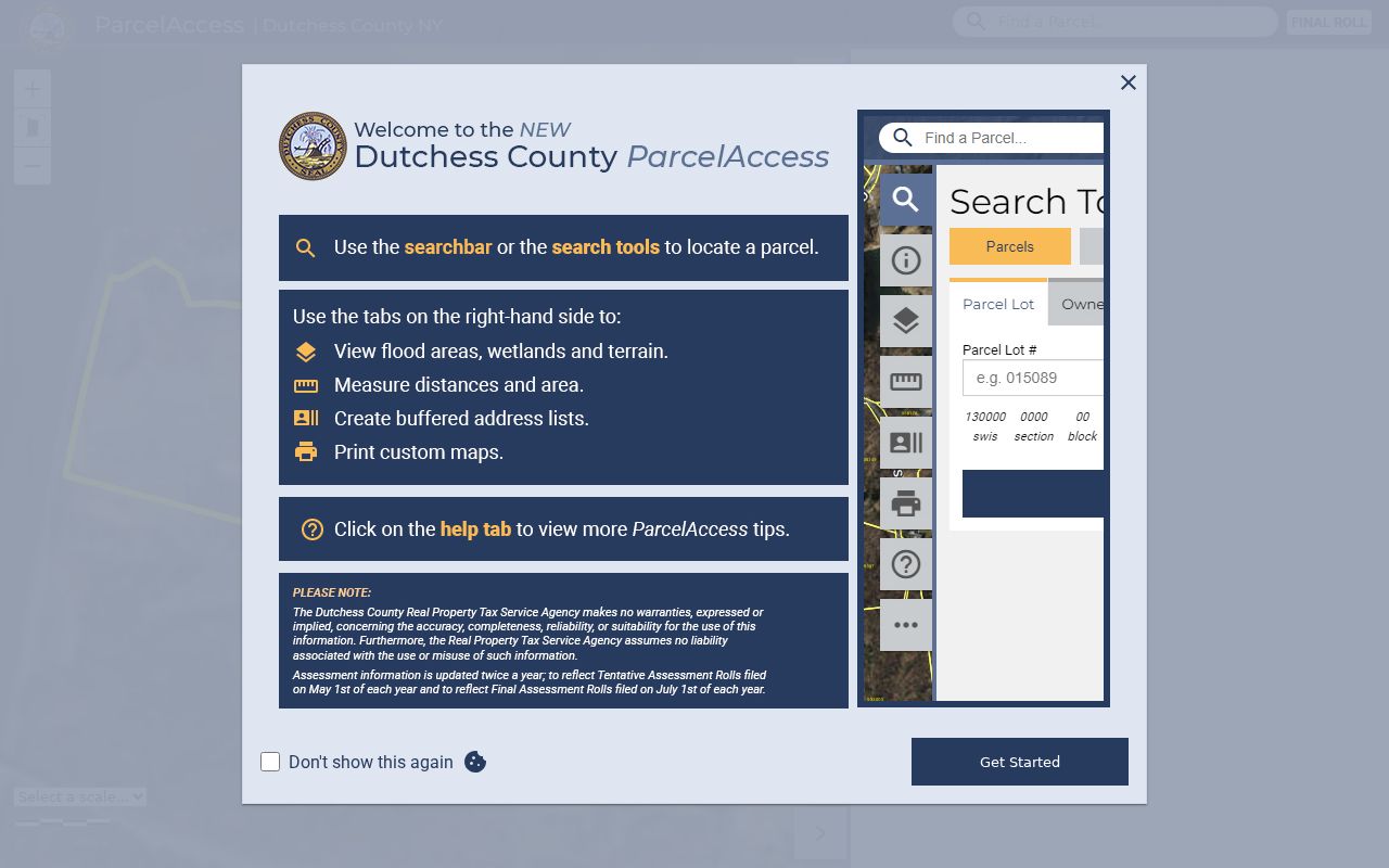 Dutchess neighbors ParcelAccess parcel viewer with owner and mailing fields